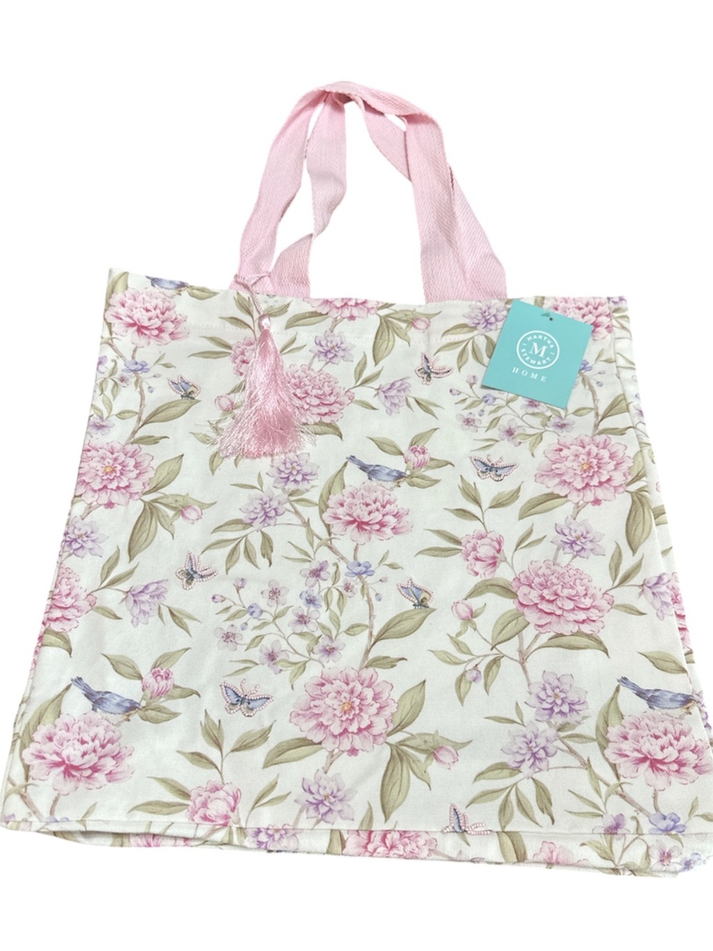 NEW Martha Stewart Home BEADED BUTTERFLY White, Pink, Green & Lavender TOTE